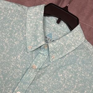 ANGLR Button Down Shirt Mens XL Light Teal Excellent Short Sleeve Crosshatch